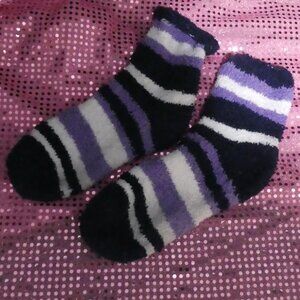 Navy, Purple, White | Striped Stretchy Soft Chenille Socks